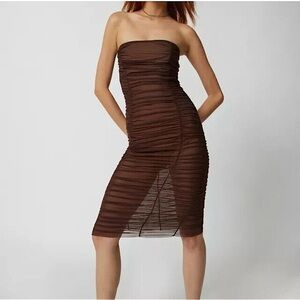 Urban Outfitters Mia Sheer Mesh Ruched Midi Dress.
